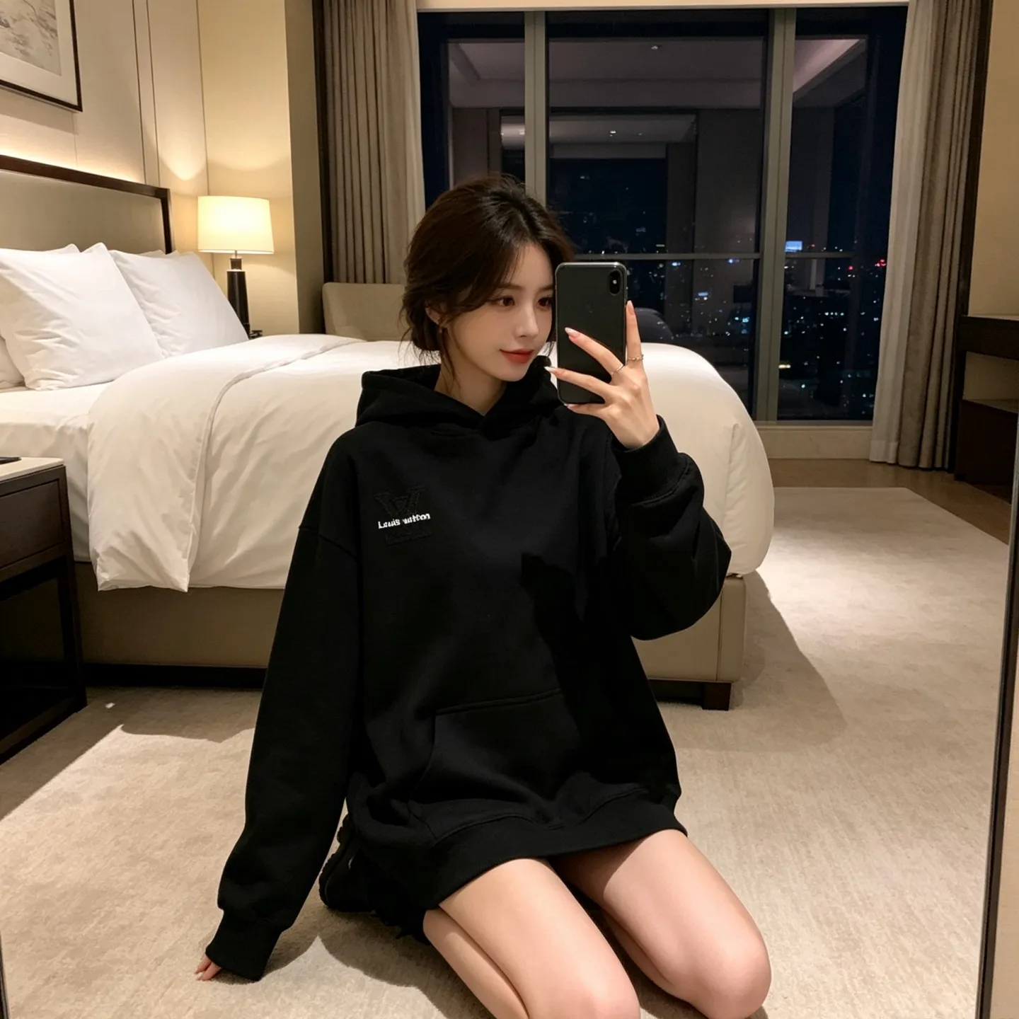 Louis Vuitton/Louis Vuitton tatami embroidered letter logo hole hooded sweatshirt